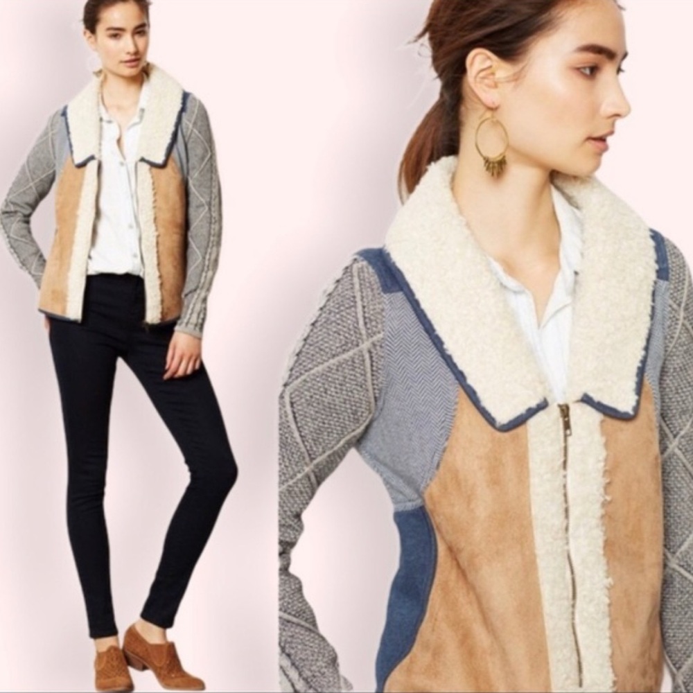 Saturday Sunday Anthropologie Sherpa Patchwork Jacket S